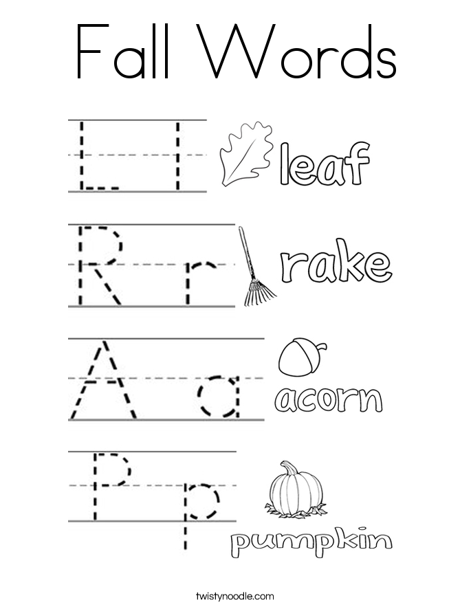 Fall Words Coloring Page