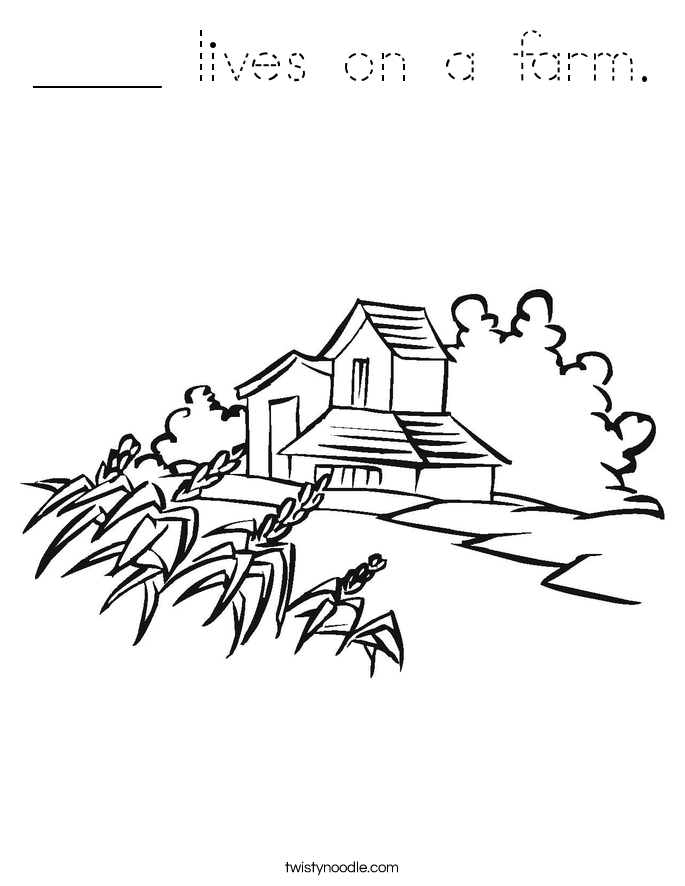____ lives on a farm. Coloring Page