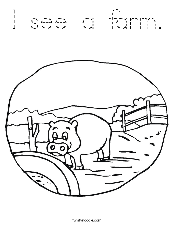 I see a farm. Coloring Page