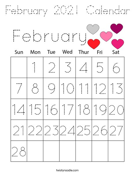 February 2021 Calendar Coloring Page