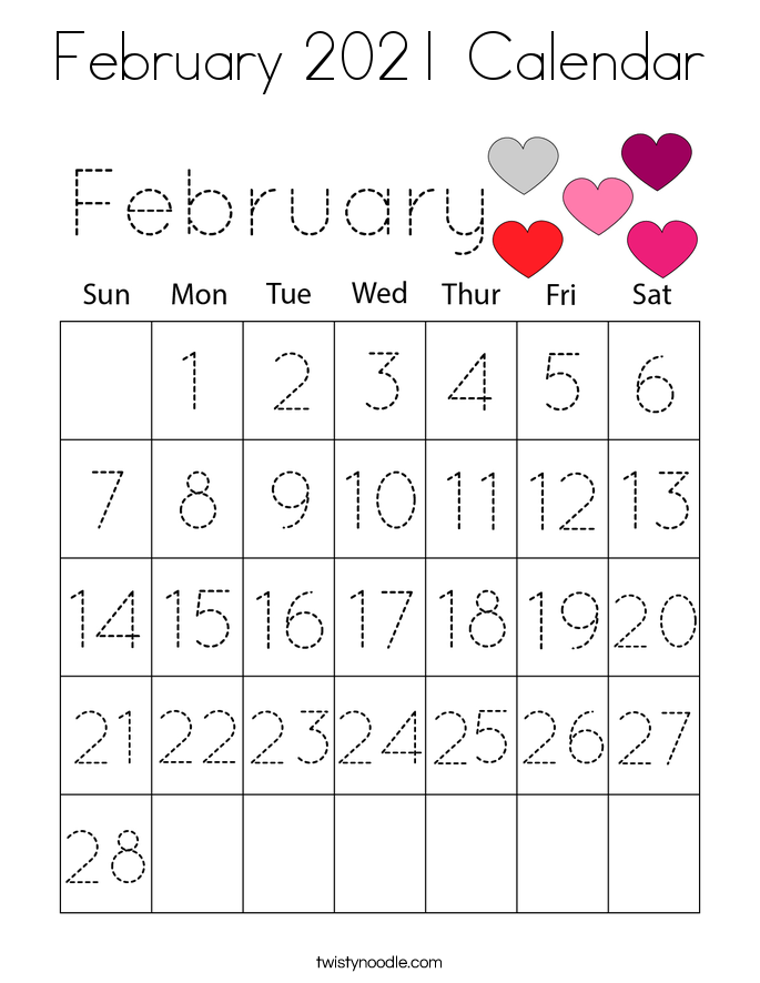 February 2021 Calendar Coloring Page