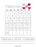 February 2021 Calendar Worksheet