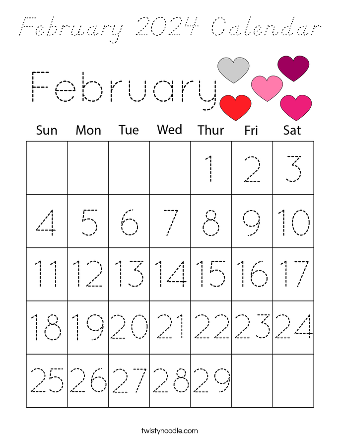 February 2024 Calendar Coloring Page