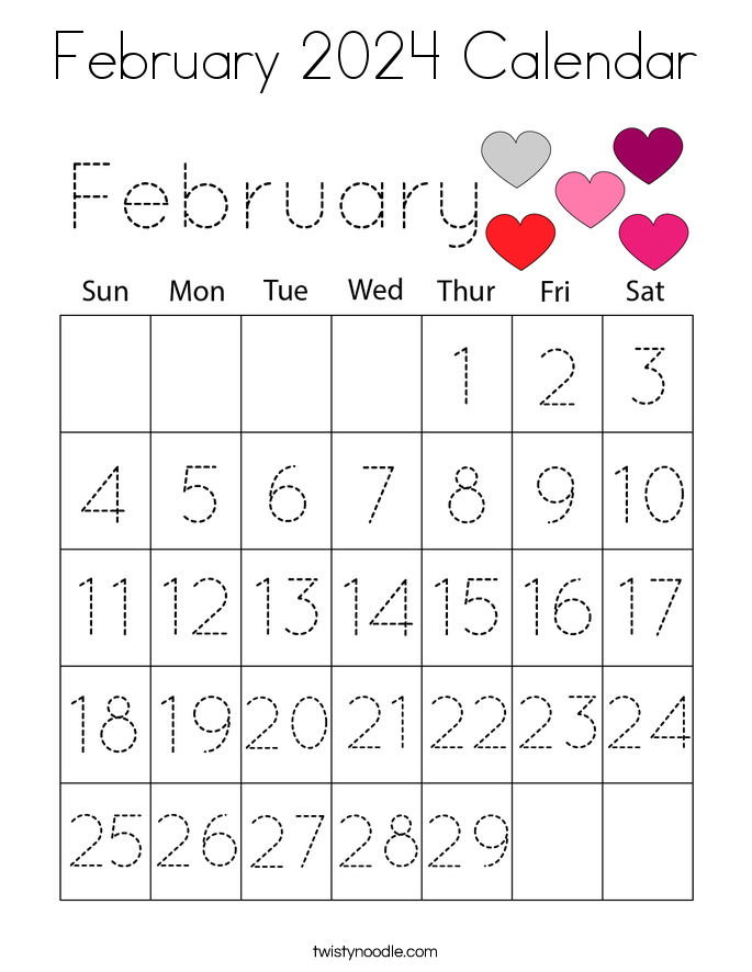February 2024 Calendar Coloring Page