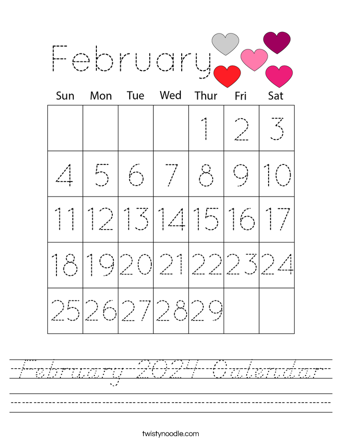 February 2024 Calendar Worksheet