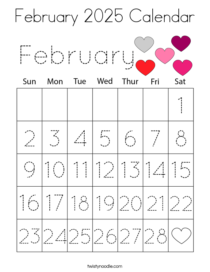 February 2025 Calendar Coloring Page