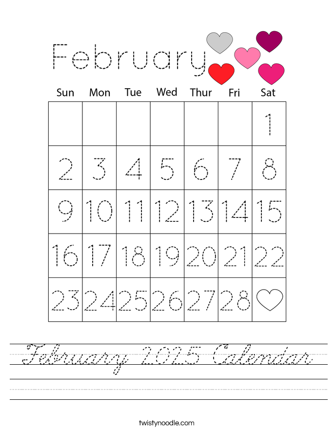 February 2025 Calendar Worksheet