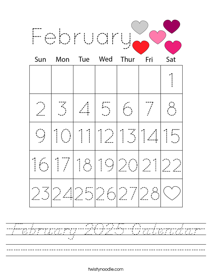 February 2025 Calendar Worksheet