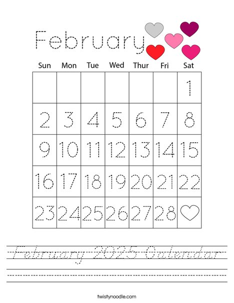 February 2025 Calendar Worksheet