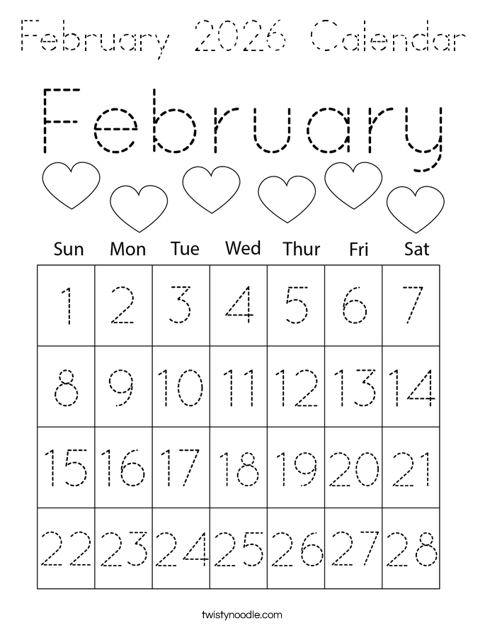 February 2026 Calendar Coloring Page