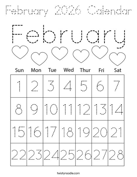 February 2026 Calendar Coloring Page
