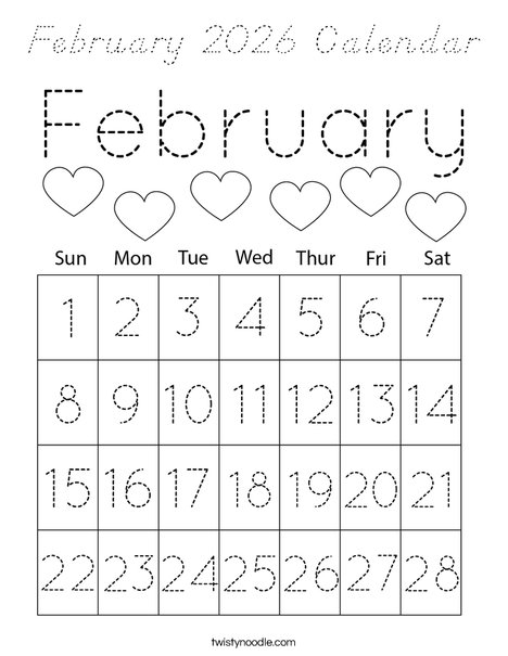 February 2026 Calendar Coloring Page