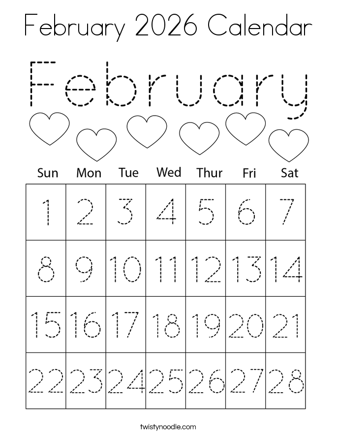 February 2026 Calendar Coloring Page