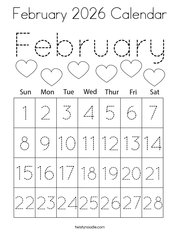 February 2026 Calendar Coloring Page