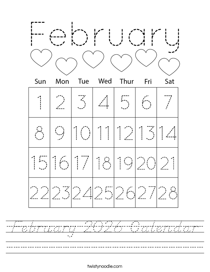 February 2026 Calendar Worksheet