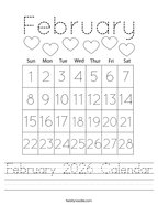 February 2026 Calendar Handwriting Sheet