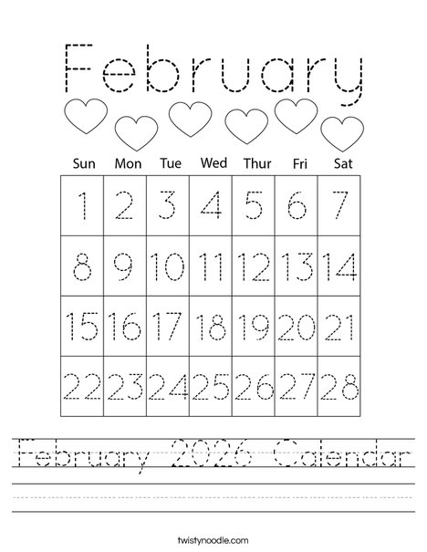 February 2026 Calendar Worksheet