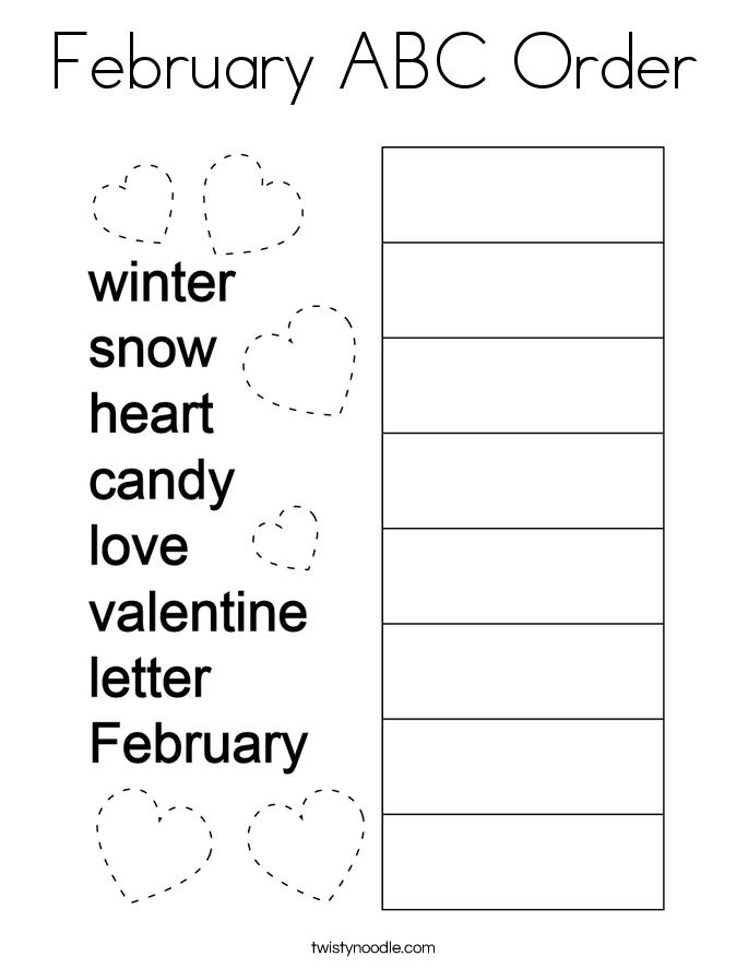 February ABC Order Coloring Page