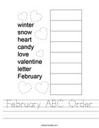 February ABC Order Handwriting Sheet