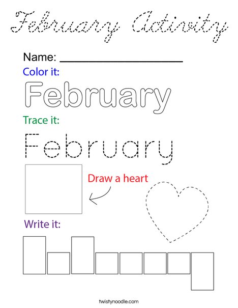February Activity Coloring Page