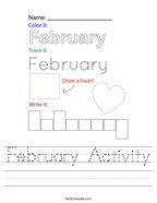 February Activity Handwriting Sheet