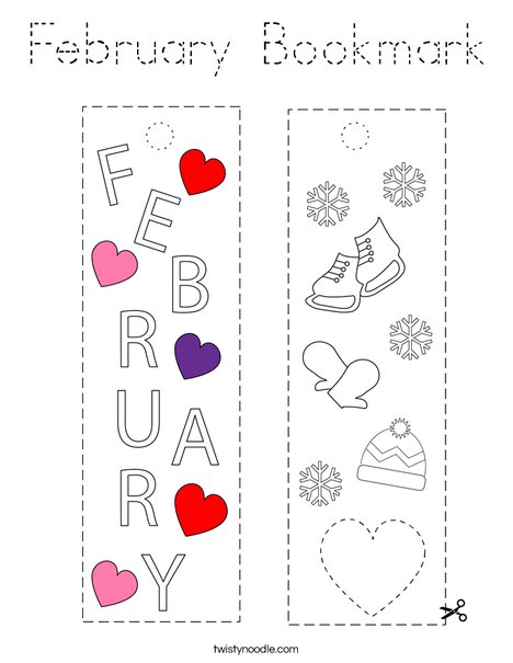 February Bookmark Coloring Page