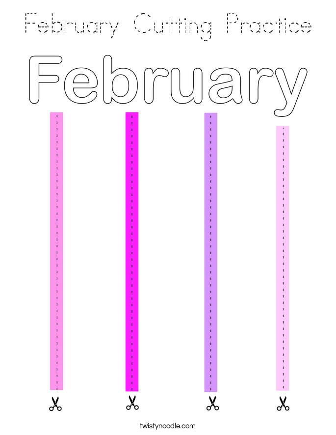 February Cutting Practice Coloring Page