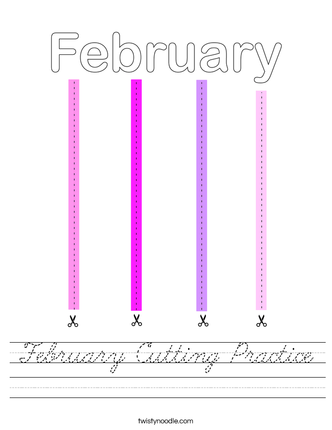 February Cutting Practice Worksheet