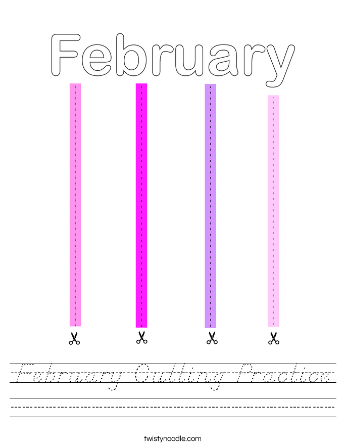 February Cutting Practice Worksheet