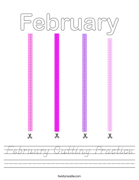 February Cutting Practice Worksheet