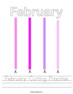 February Cutting Practice Handwriting Sheet