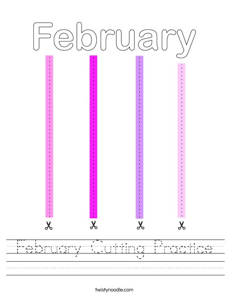 February Cutting Practice Worksheet
