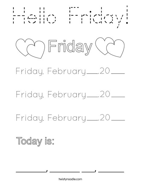February- Hello Friday Coloring Page