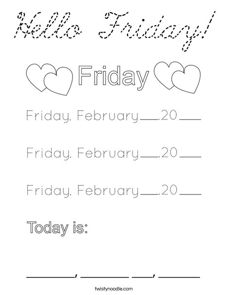 February- Hello Friday Coloring Page