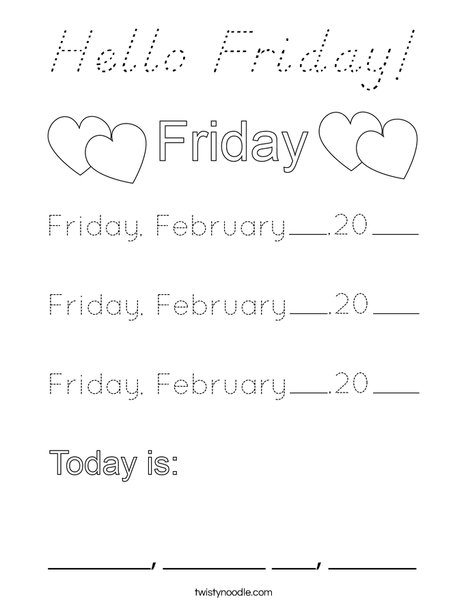 February- Hello Friday Coloring Page