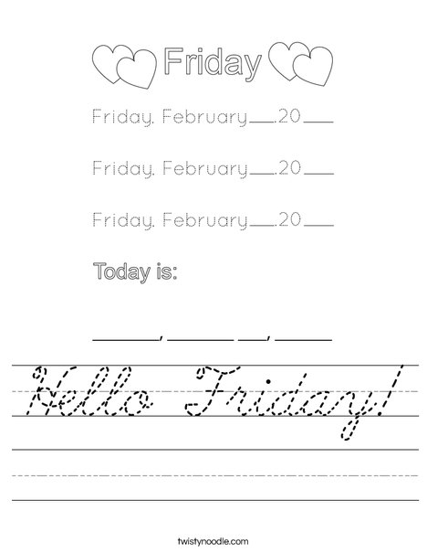 February- Hello Friday Worksheet
