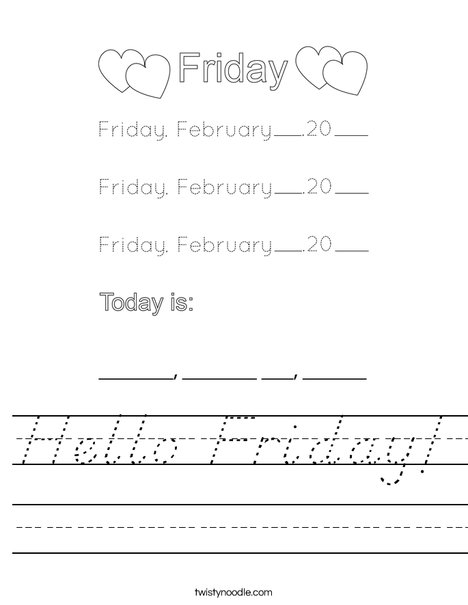 February- Hello Friday Worksheet