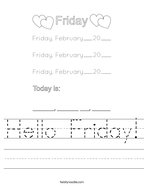 Hello Friday Handwriting Sheet