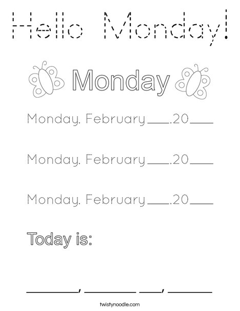 February- Hello Monday Coloring Page