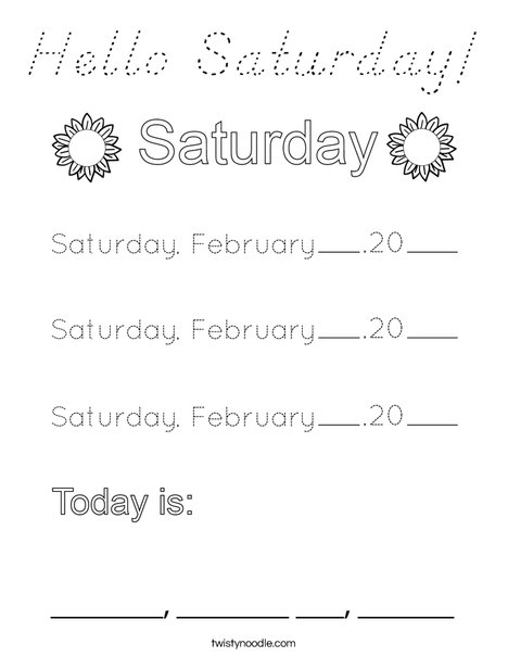 February- Hello Saturday Coloring Page