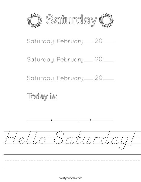 February- Hello Saturday Worksheet