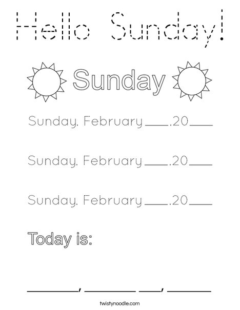 February- Hello Sunday Coloring Page