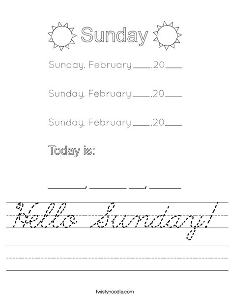 February- Hello Sunday Worksheet