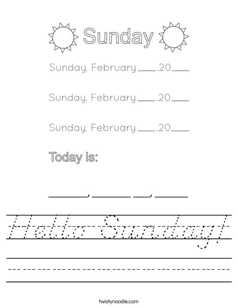 February- Hello Sunday Worksheet