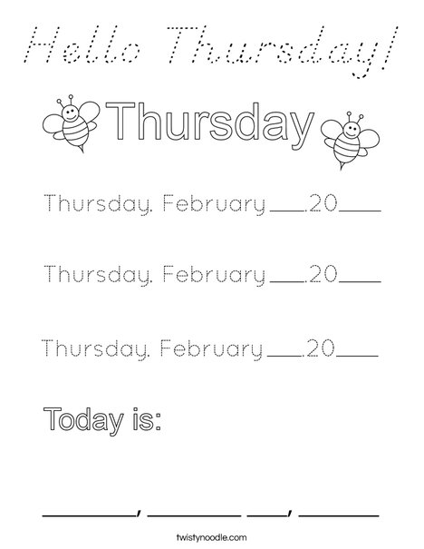 February- Hello Thursday Coloring Page