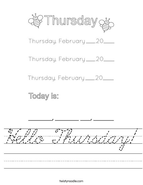 February- Hello Thursday Worksheet