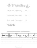 Hello Thursday Handwriting Sheet