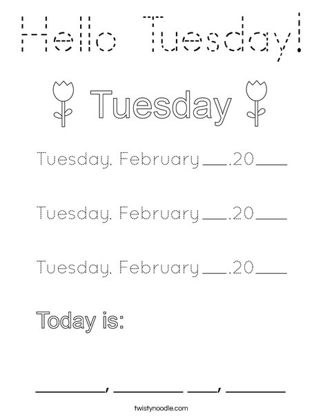 February- Hello Tuesday Coloring Page