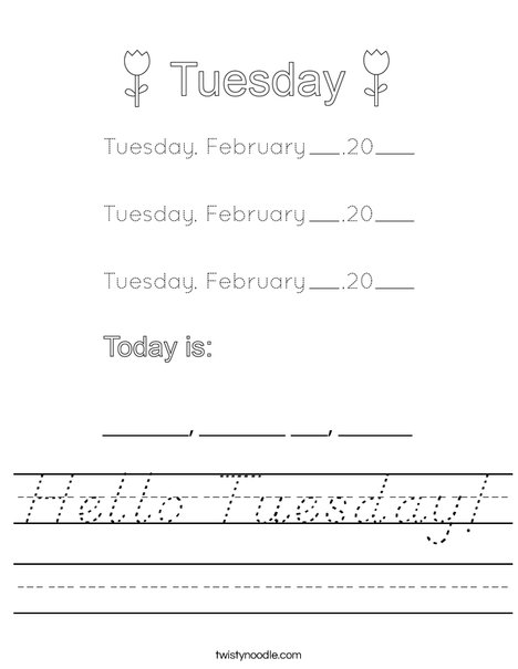 February- Hello Tuesday Worksheet