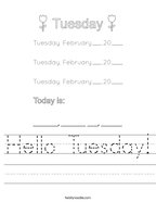 Hello Tuesday Handwriting Sheet